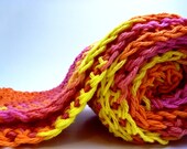 NEW Handmade Crocheted 100% Cotton Spring Weather Thin Lizzie Infinity Scarf - Strawberry Orange Banana