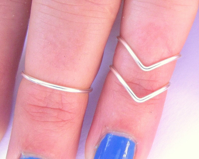 Knuckle Rings - Above the Knuckle Rings - Stacking Rings -  Silver  Midi Rings - Chevron Knuckle Rings  - Set of 3 by Tiny Box -