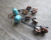 Turquoise and cotton cord hippie earrings - turquoise and brown coco jewelry - tribal earrings - summer earrings- europeanstreetteam