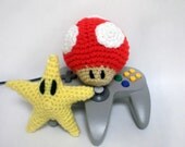 Super Mario Star and Mushroom Set / Nintendo Toy / Crochet Amigurumi Plushie