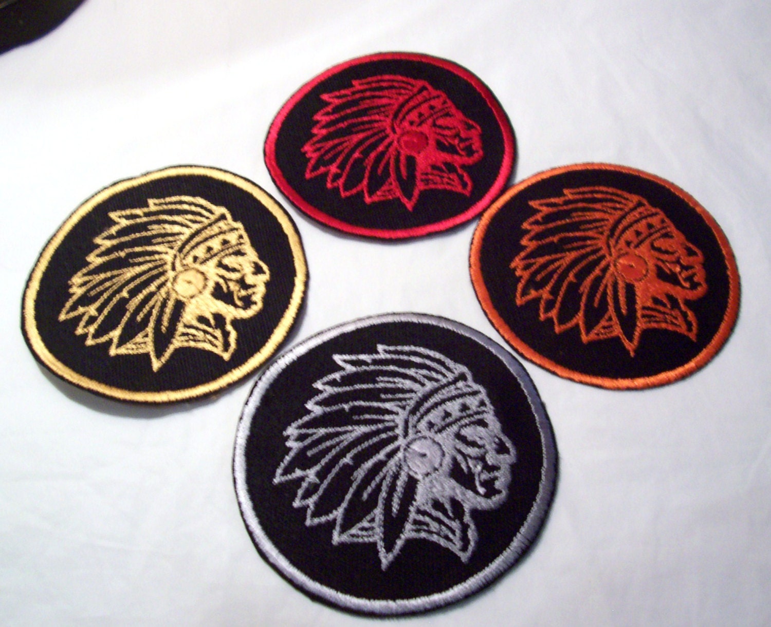 On Sale Embroidered Chief's Head Indian Head Patch Badge Orange/Black Silver/Black Red/Black Gold/Black