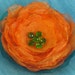 Beautiful orange flower - hand made brooch with green Czech glass