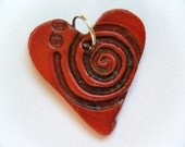 OOAK Red Heart Valentine Polymer Clay Pendant Necklace Black Swirl Spiral Design Anniversary Necklace Love Modern Jewelry
