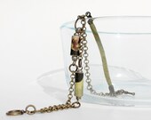Green Leather and Brass Bracelet with handmade paper Beads