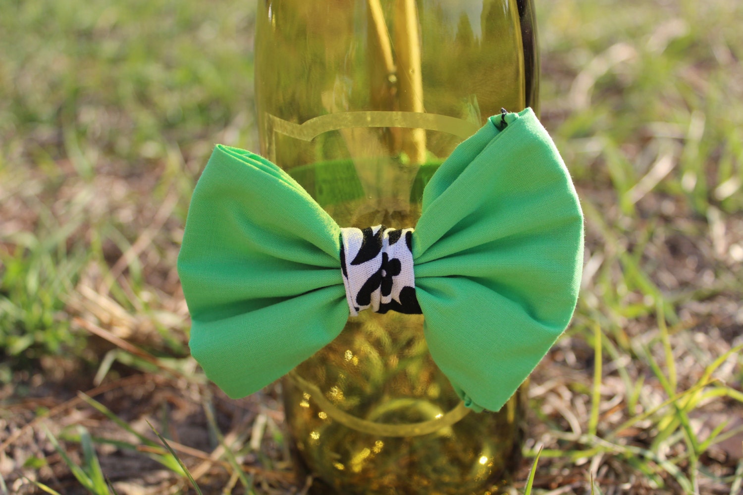 Bow Tie / Hair Bow Green with Black and White Detail