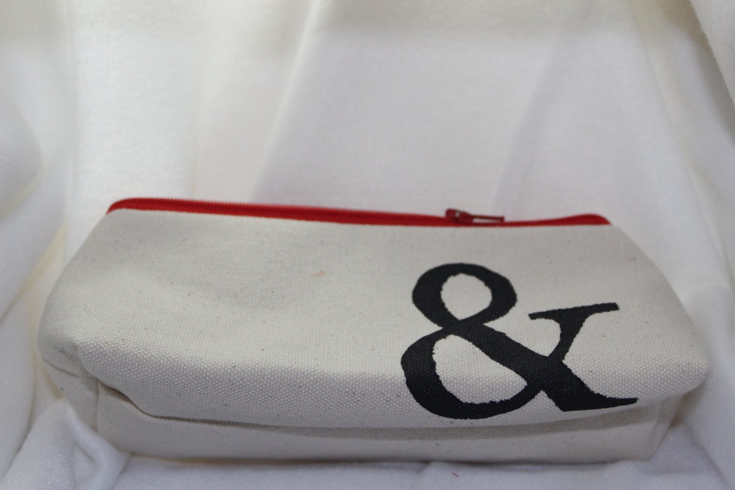 Ampersand (&) Hand Stenciled Flat Bottom Zippered Makeup Bag/Pencil Case