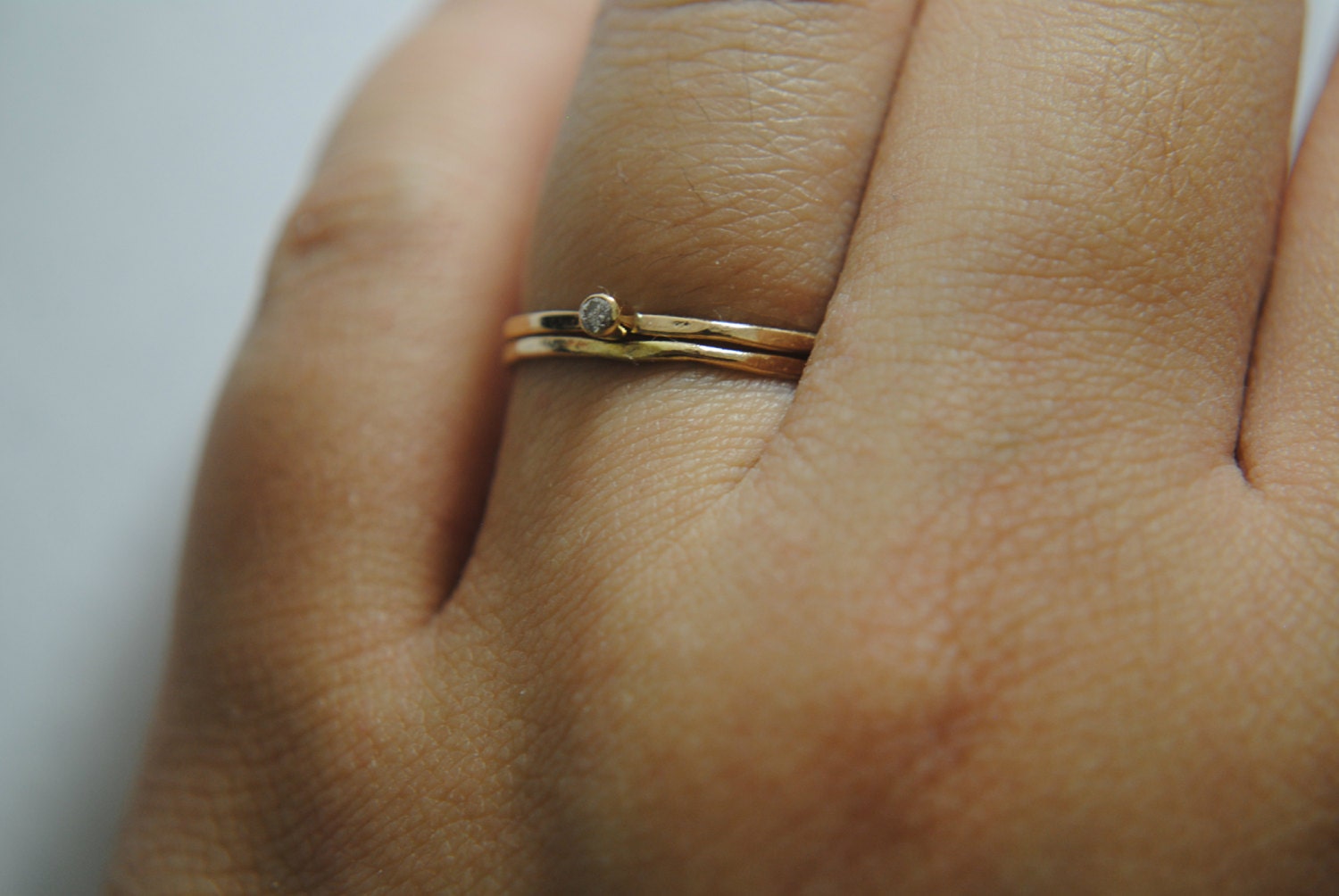 2 MM White Cut Diamond Bezel Set  Stacking rings in 14k Yellow Gold