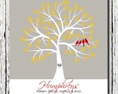 Personalized Custom Wedding Gift, Love birds in Family Tree Wall Art Print for the home 8 x 10 Custom colors and fonts