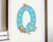 A4 Letter Alphabet artwork print: "Q" / Nursery artwork / kids room artwork