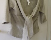 Women's JACKET- Wide Neck Baby Waist Jacket, Size 12 clothing, Cream and khaki chevron wool Jacket in handmade.