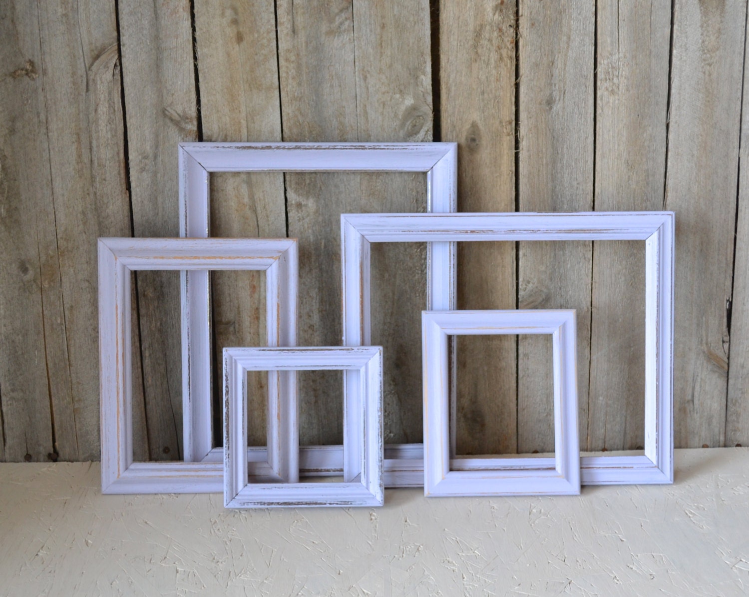 Lavender Shabby Chic Vintage Wooden Frames - Set of 5