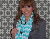Infinity Scarf in Tiffany Blue and White Chevron