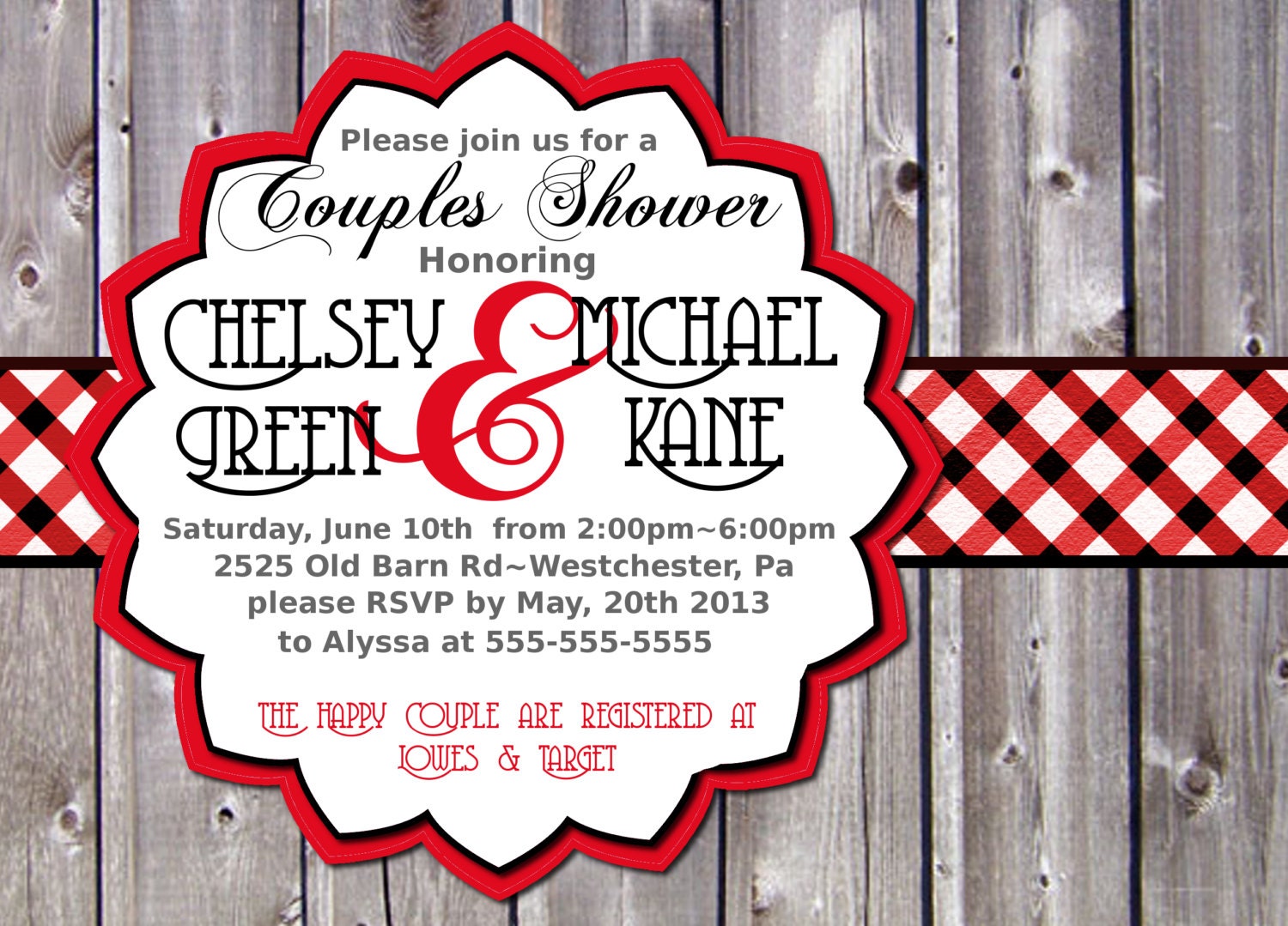 Printable Couples Shower Invitation-Rustic Gingham-Bridal Shower-Birthday-Baby Shower-Rehearsal Dinner-Tea Party