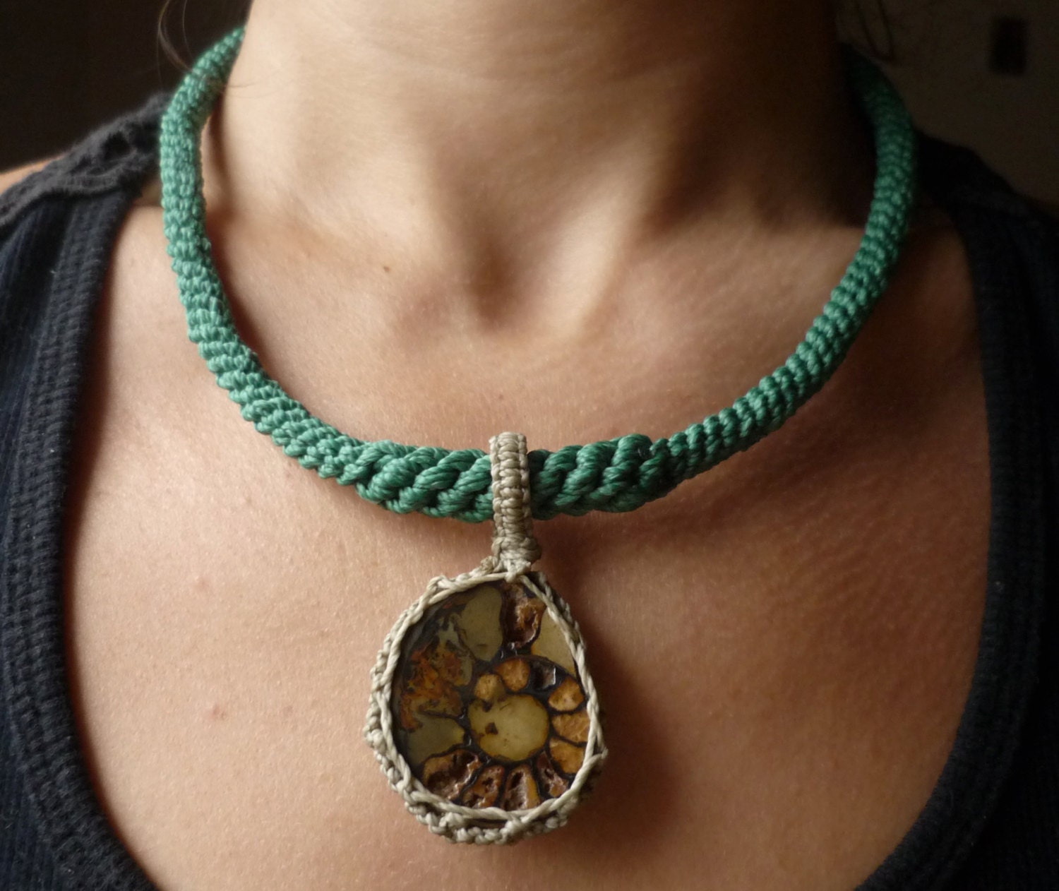 ANCESTRAL ANIMAL WISDOM amonite //// working artists team, tribal, ethnic, artwork, handmade, handcraft, gemstone, macramé