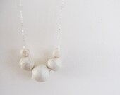 Handmade Pearl White Necklace with Five Danidot Pearl Beads on Silver Chain