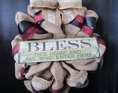 Blessings wreath, welcome wreath, door decor, burlap wreath,spring and summer wreath