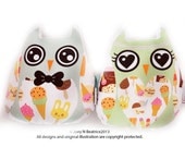 Owl - Lovely couple owl(Ice-Cream) set of 2 plush toy - gift - wedding gift - anniversary gift - Owl Cushion