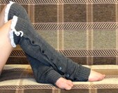 SALE Leg Warmer Boot socks Boot Cuff - Button Down gray and off white
