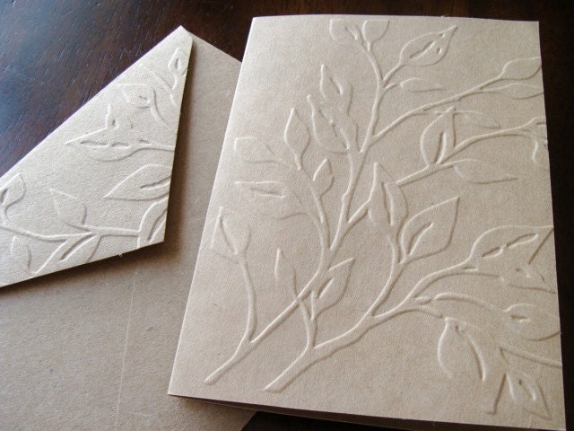 Set of 8 Leaves(Kraft), Nature, Blank Cards, Embossed Cards, Notecards,Thank you Cards, Stationery, Paper Goods, Handmade Cards
