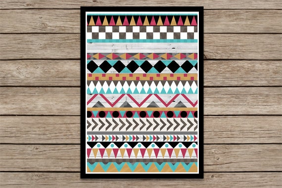 Tribal Pattern - Multi Colours - A3 Modern Southwestern Boho Navajo Aztec Native Rustic Geometric Art Print