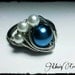 Blue and white glass pearl ring, wire wrapped ring, pearl ring, pearl jewelry, wire wrapped jewelry