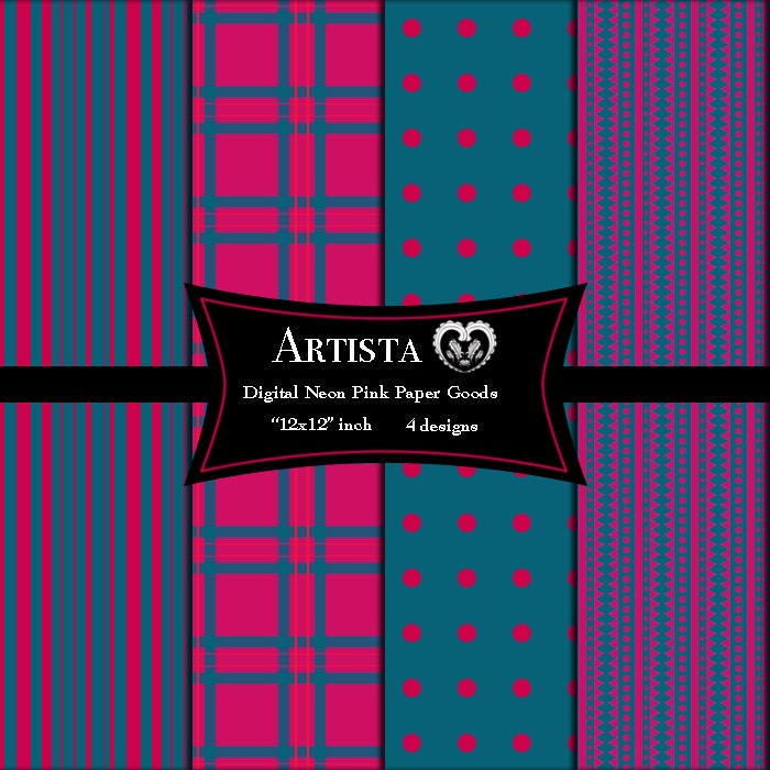 Digital Neon Pink Papers Scrapbooking Paper Good Premade Pages Patterns