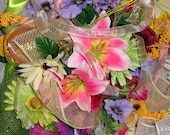 Summer spring wreath garden floral bouquet wreath mixed Mothers Day deco mesh pink green yellow or Easter wreath