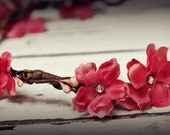 Flower head wreath-Woodland Flower crown Fabric Flowers with Rhinestone centers & faux berries