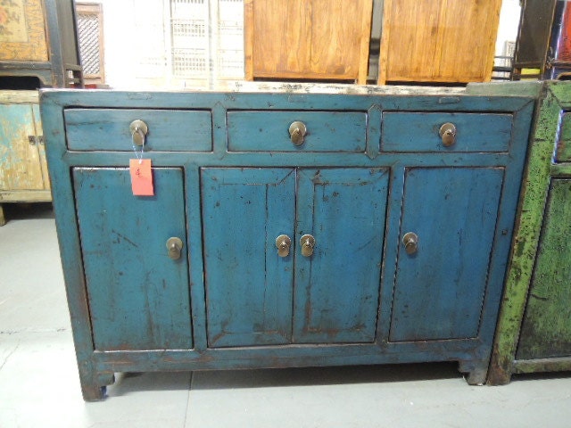 Antique Chinese Storage Credenza in Distressed Blue (Los Angeles)
