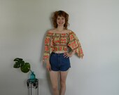 1970s 70s batwing sleeve hippie crop top with elastic waist