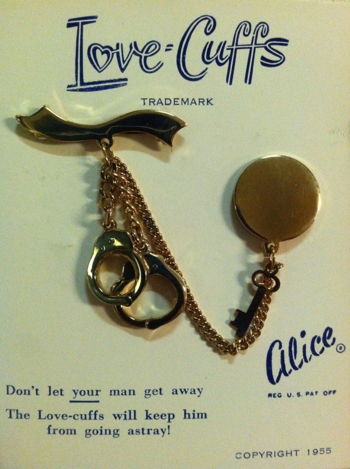 Vintage 1950s "Love Cuffs" gold tone sweater brooch pin collectible