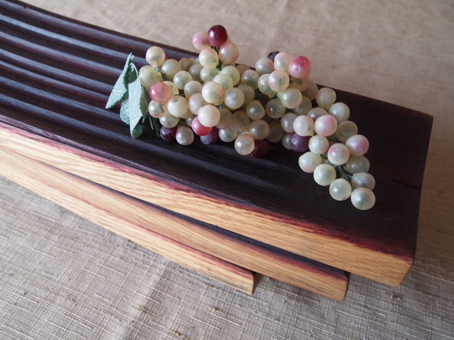 Wine barrel oak medium serving tray with ridges 15x6 inches, food safe finish