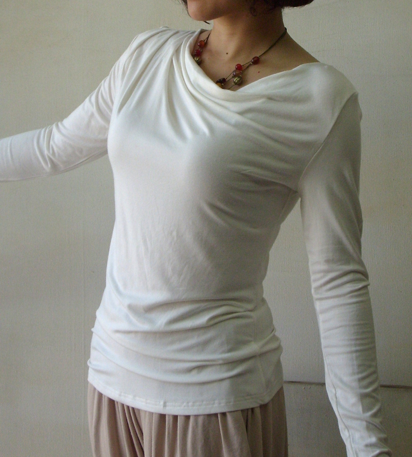 Bias Cutting Long Sleeve Jersey Top