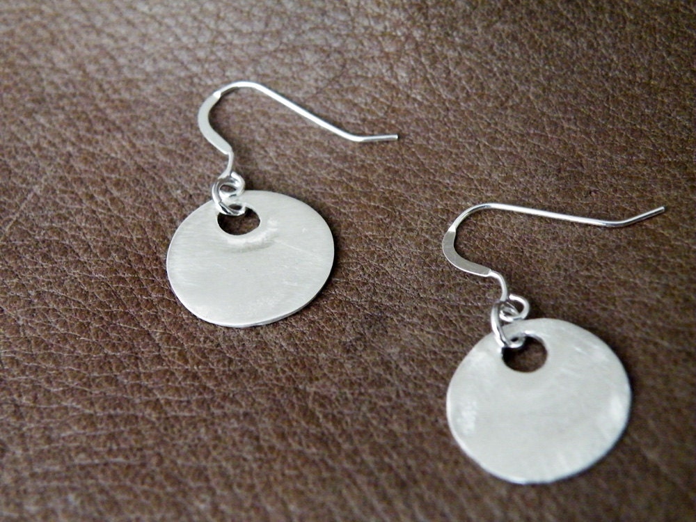 Fine Silver Disc Earrings Sterling Silver Hooks Organic Jewelry Minimalist Small Earrings by SteamyLab