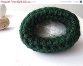 ON SALE Crochet Cuff Bracelet Merino Wool Bracelet Dark Green Fall Winter Fashion Chunky Handmade by SteamyLab.