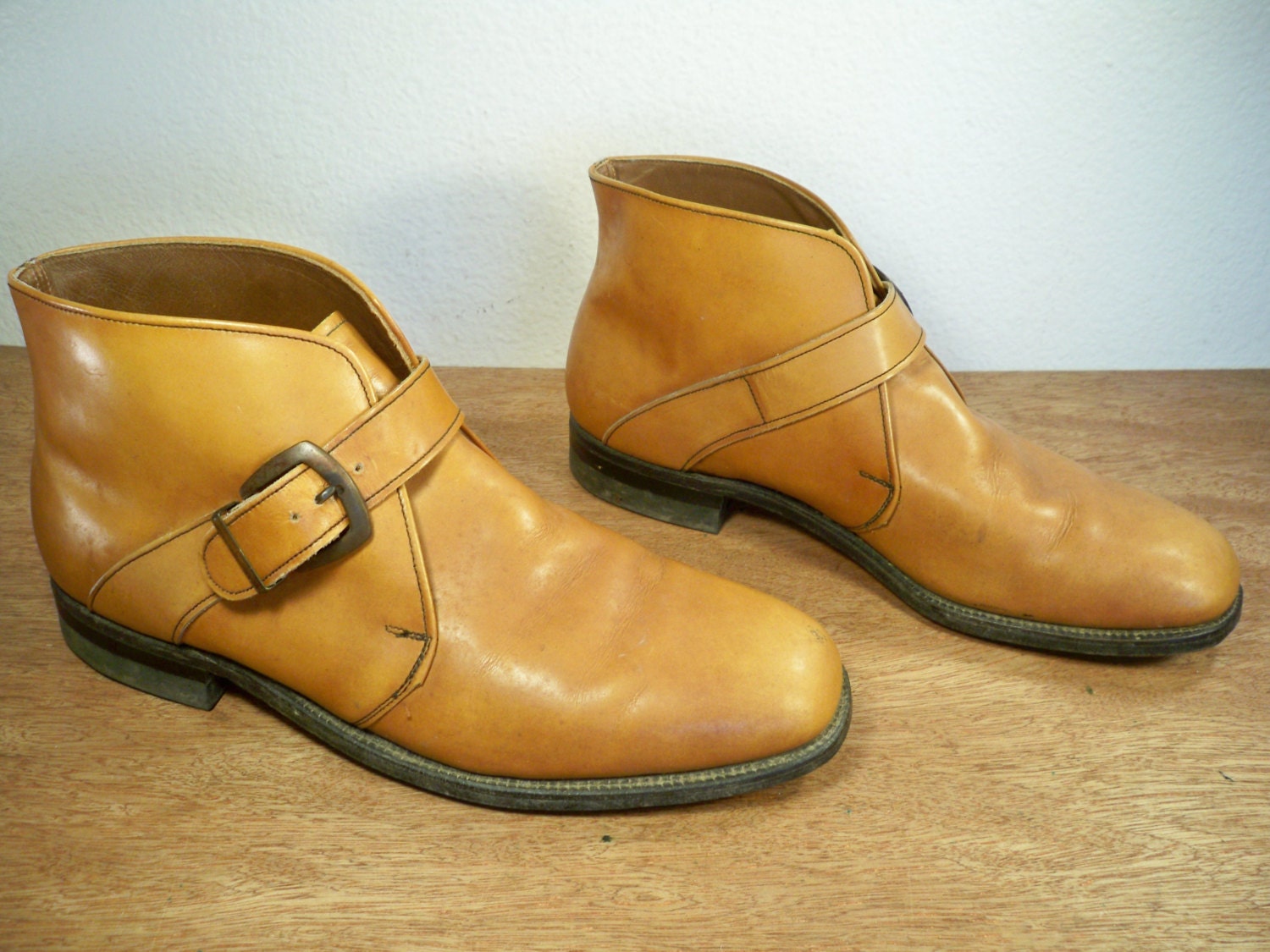 Vintage Union Made & Stamped Brown Leather Motorcycle Biker Men's Harness / Buckle Riding Engineer Non-Steel Toe Boots Made in USA 8.5 Wide