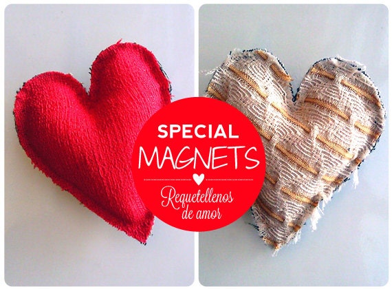 Handmade fridge magnets stuffed hearts eco friendly set of 2  CIJ