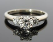 Minimalist 14k White Gold Three 3 Stone Engagement or Wedding Ring Fine Diamonds RGDI252D