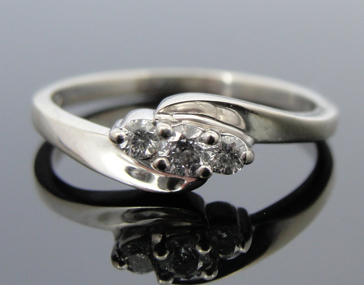 Three Stone Diamond Bypass Engagement Ring in 14k White Gold RGDI529D