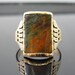 10k Rose Gold and Moss Agate Mens or Ladies Victorian Ring, Rare Barrel Cut RGAGT102D