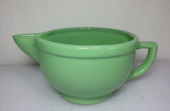 Large Stoneware Mint Green Batter-Mixing Bowl With Handle and Pour Spout