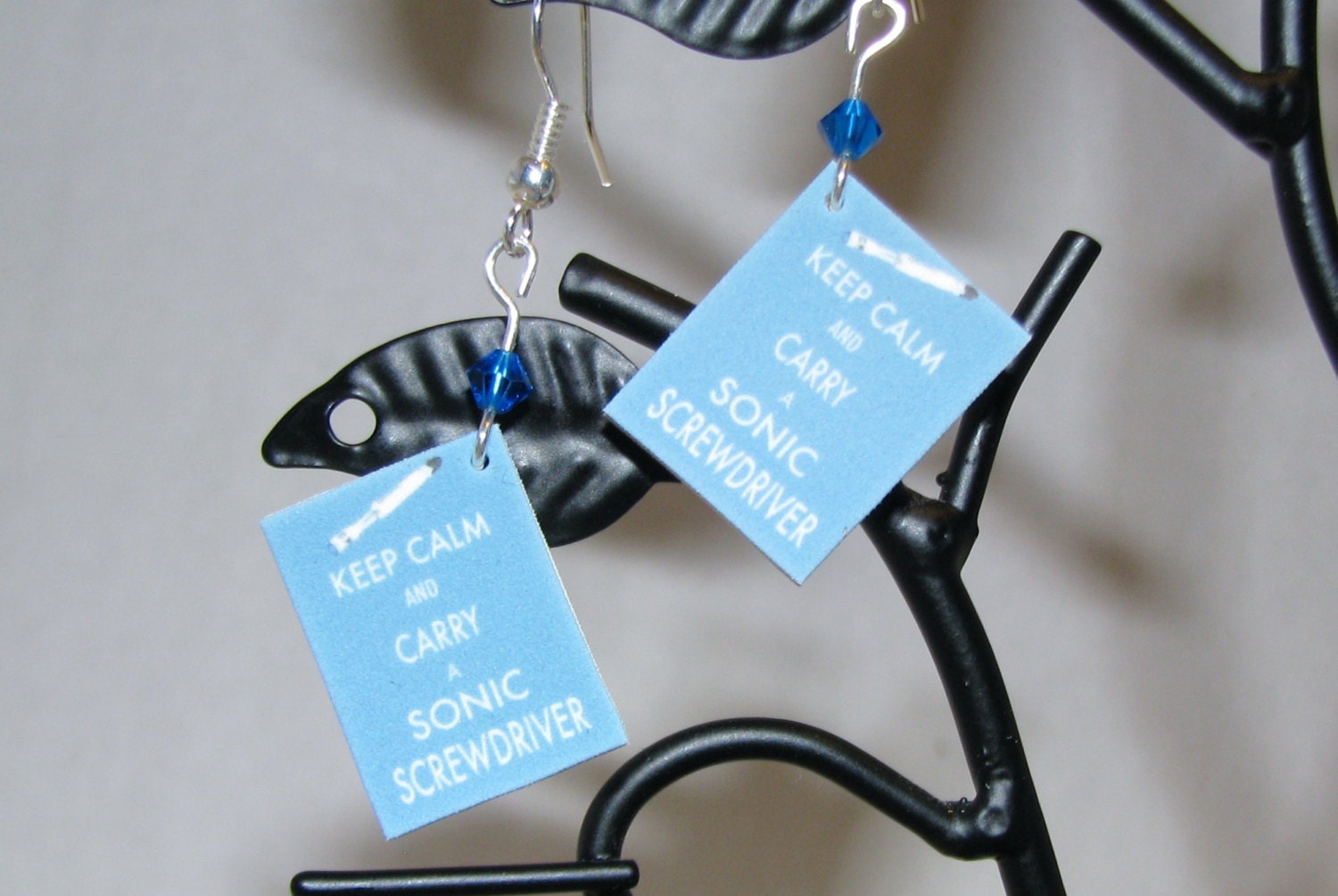 Doctor Who Keep Calm and Carry a Sonic Screwdriver Shepherd Hook or Clip Earrings