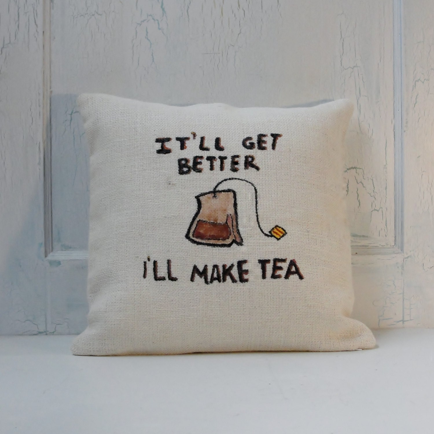 Decorative Unique Burlap Pillow Talk Glamping Cottage Chic Handmade Cushion Cover 18x18