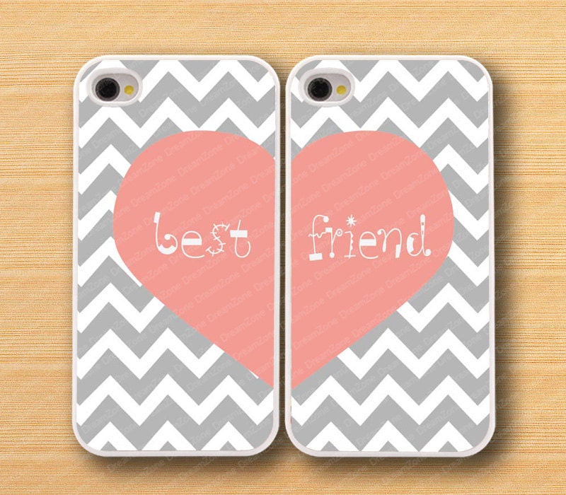 Heart,white Chevron & Bestfriends iPhone 4 Case, iPhone 4s Case, iPhone 4 Hard Plastic Case, Personalized iPhone Case--water proof