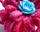 Handmade hand-dyed pink purple felt flower brooch