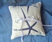 Free US Shipping Coastal Nautical Beach Cotton Navy Blue White Sea Star Starfish Ring Bearer's Pillow