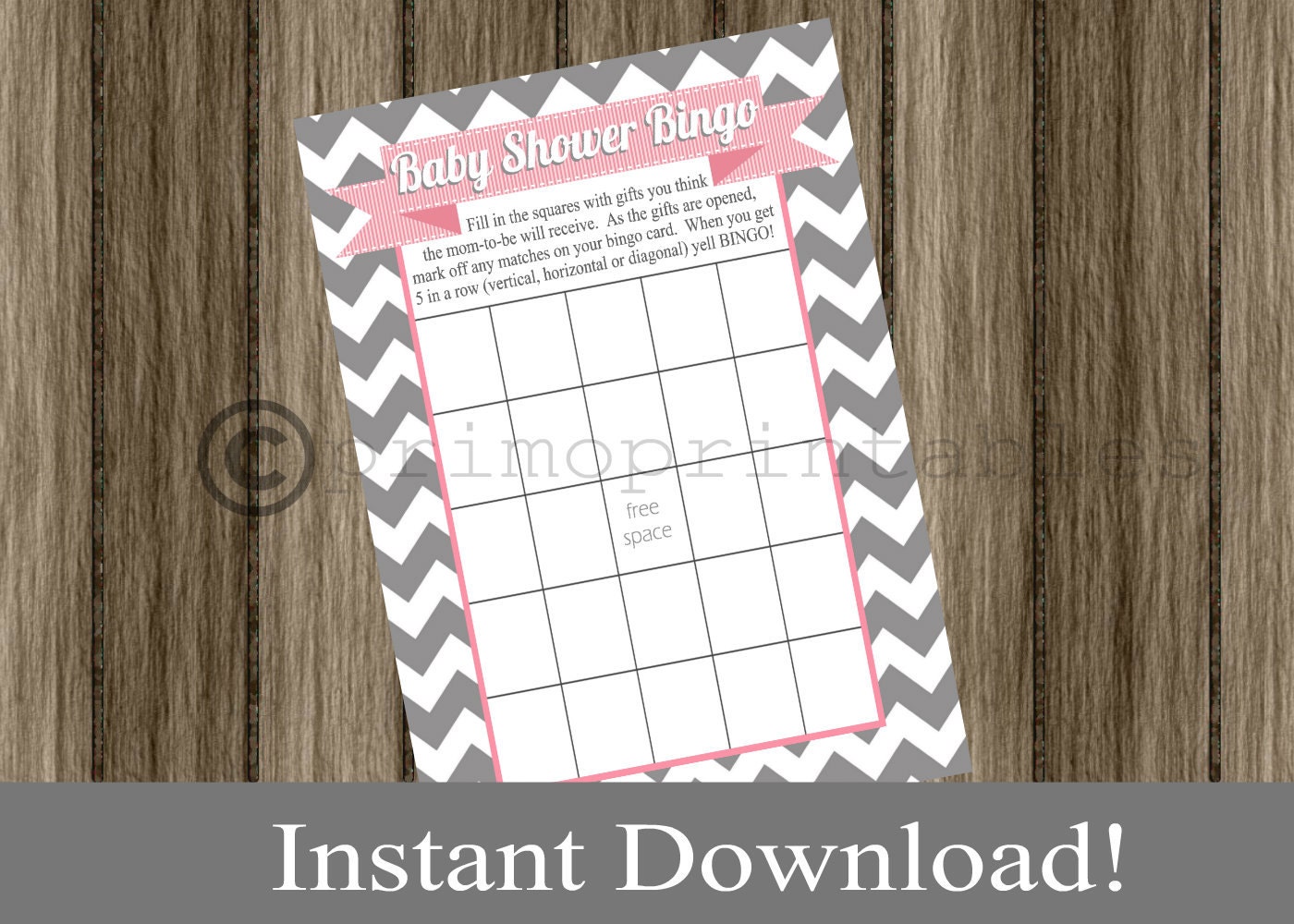 Baby Shower Bingo Game Cards gray chevron and pink INSTANT DOWNLOAD diy digital printable file print your own Il_570xn