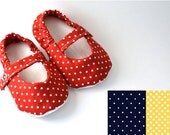 Polka Dot Baby Shoes, Navy, Red or Yellow Baby Toddler Mary Jane Shoes, Red Polka Dots, Navy Polka Dots, Yellow Polka Dots, Ballet Flats