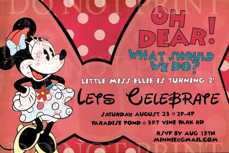 Vintage Minnie Mouse PRINTABLE INVITATIONS // Customizable // 4x6 // Digital