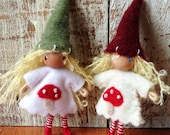 Waldorf Doll Bendy Doll Cute Little Mushroom Gnome With Curly Mohair Hair --You choose color